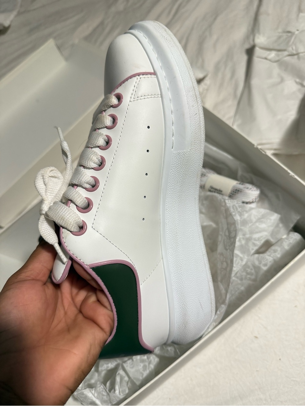 Alexander McQueen White Leather Sneakers with Pink Trim - Picture 2 of 3